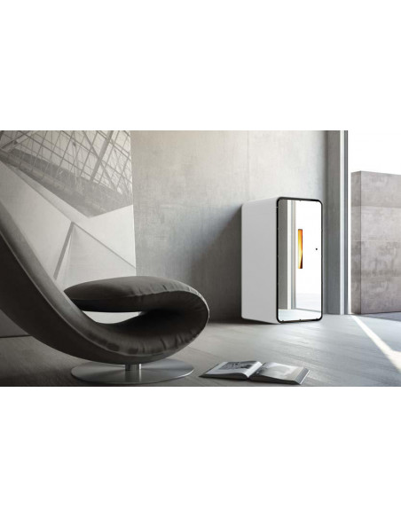 Stufa a pellet ventilata Anselmo Cola Ambra Lux con porta a specchio colore Bianco 7,10 kW - Climaway