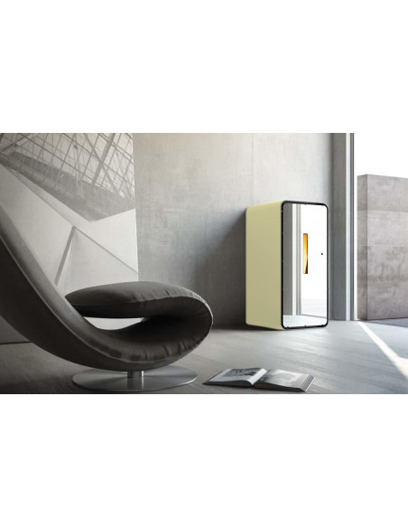 Stufa a pellet ventilata Anselmo Cola Ambra Lux con porta a specchio colore Avorio 7,10 kW - Climaway