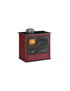 Termocucina a legna 13 kW Idro Anselmo Cola Termo Helena Comby con rivestimento in acciaio colore Bordeaux - Climaway