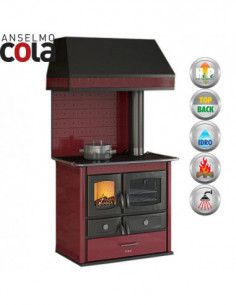 Termocucina a legna 13 kW Idro Anselmo Cola Termo Helena Comby con rivestimento in acciaio colore Bordeaux - Climaway 2