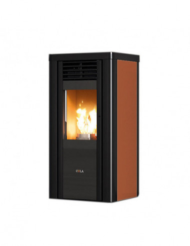Stufa a pellet ventilata Anselmo Cola Pupilla in acciaio verniciato colore Rust 12,3 kW - Climaway