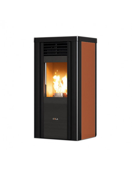 Stufa a pellet ventilata Anselmo Cola Pupilla in acciaio verniciato colore Rust 12,3 kW - Climaway