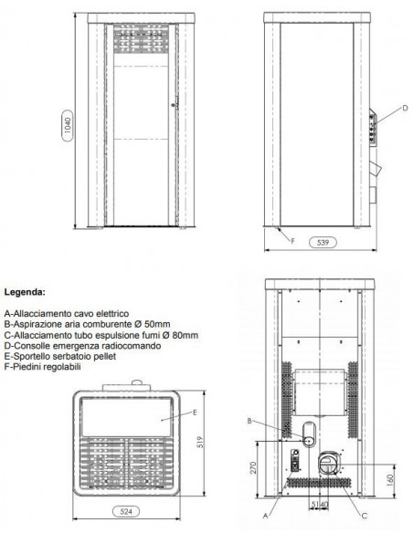 Stufa a pellet ventilata Anselmo Cola Pupilla in acciaio verniciato colore Rust 12,3 kW - Climaway