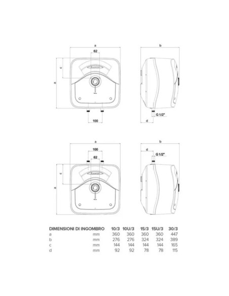 Scaldacqua Scaldabagno elettrico 15 litri 3 anni di garanzia Ariston Serie ANDRIS RS 3100335 Sottolavello Classe B - Climaway
